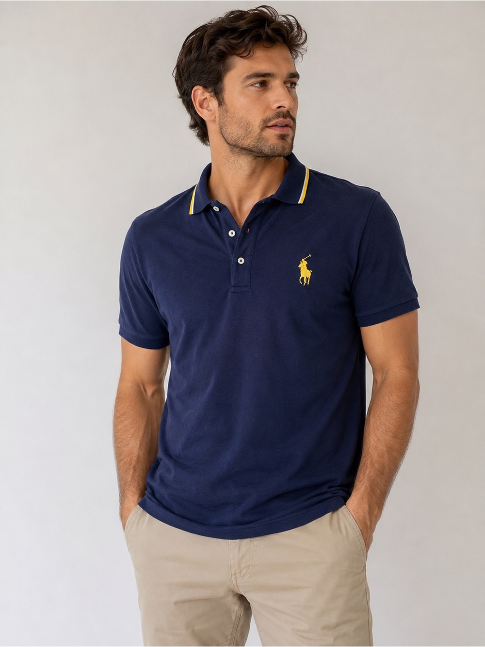 Polo Ralph Lauren Golf Men’s Navy Pima Cotton Polo Shirt Yellow Pony Size L